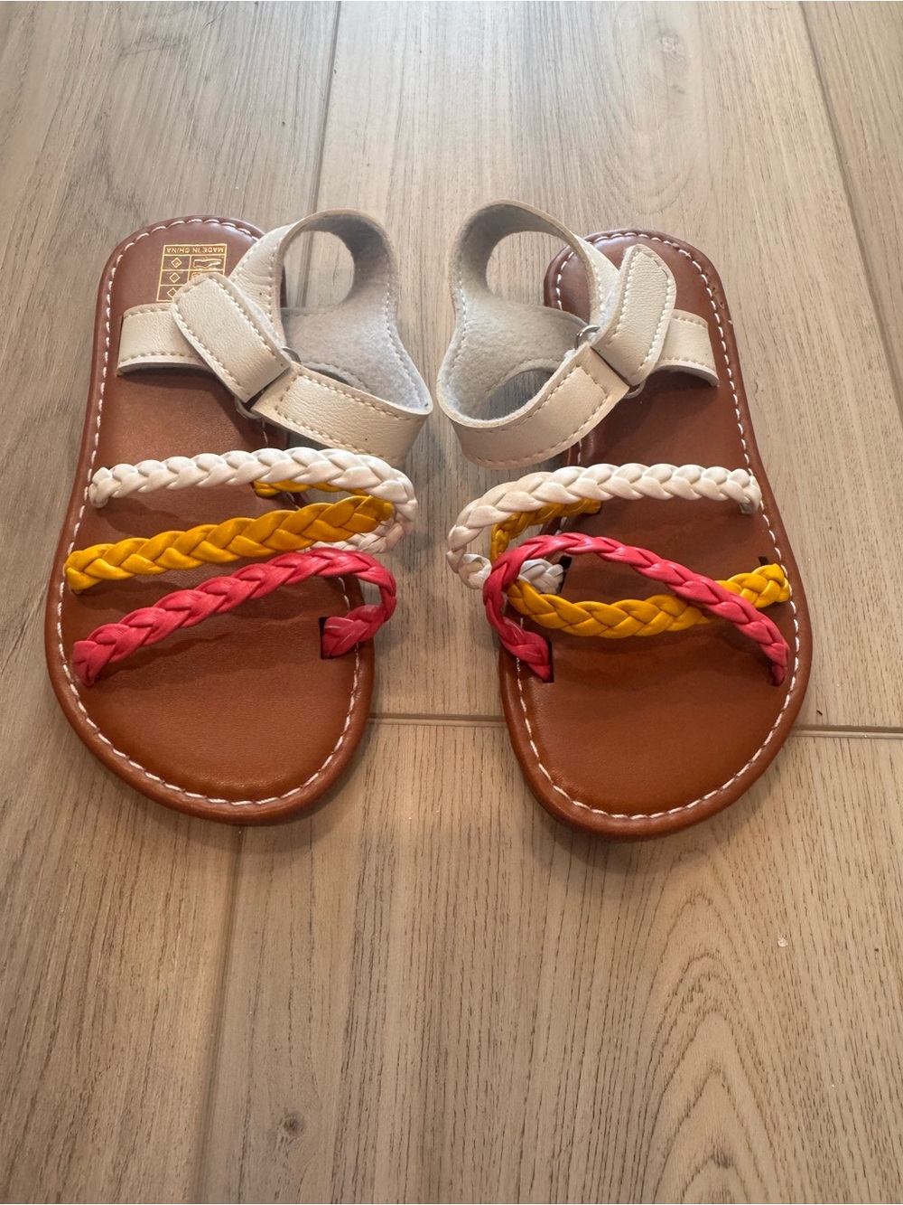 Kids Braided Strap Sandals in White, Yellow & Pink